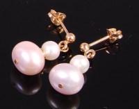 Lot 2336 - A pair of yellow metal and cultured pearl...