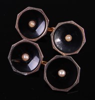 Lot 2375 - A pair of gents 9ct gold, black onyx and seed...