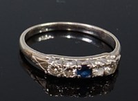 Lot 2274 - A silver, sapphire and diamond five stone ring,...
