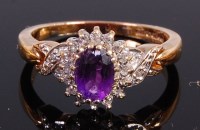 Lot 2368 - A modern 9ct gold, amethyst and diamond point...