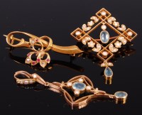 Lot 2003 - An Edwardian 15ct gold, seed pearl and blue...