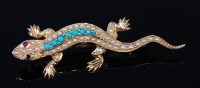 Lot 2075 - A 15ct gold, seed pearl and turquoise set...