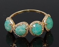 Lot 2097 - A yellow metal and amazonite dress ring, the...