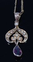 Lot 2116 - An Edwardian 14ct gold, amethyst and seed...