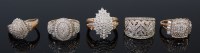 Lot 2157 - Five various modern 9ct gold multi-diamond set...