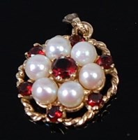 Lot 2164 - A modern 9ct gold, garnet and cultured pearl...