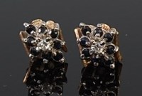 Lot 2216 - A pair of 9ct gold, sapphire and diamond point...