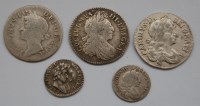 Lot 26 - England, 5 early milled Maundy Money coins, to...