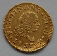 Lot 100 - Spain, 1757 ½ Escudos, Ferdinand VI above date,...
