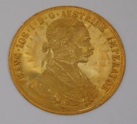 Lot 149 - Austria, 1915 gold 4-ducat re-strike, Franz...