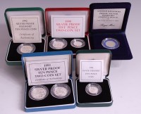 Lot 186 - Great Britain, five various cased silver proof...