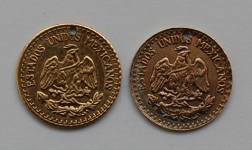 Lot 138 - Mexico, two 1945 gold 2 pesos (both pierced) (2)