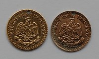 Lot 138 - Mexico, two 1945 gold 2 pesos (both pierced) (2)