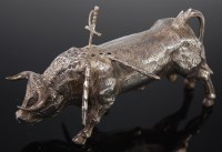 Lot 588 - A 20th century Spanish silver model of a bull,...