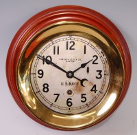 Lot 308 - A U.S. Navy brass cased ships clock, having a...