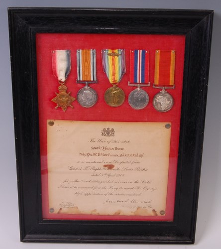 Lot 354 - A group of five medals to include WW I 1914-15...