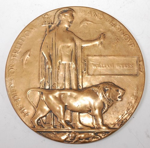 Lot 469 - A WW I bronze memorial plaque, naming William...