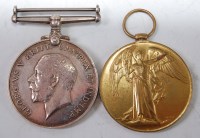 Lot 526 - A WW I British War and Victory duo, naming...