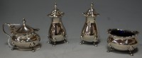 Lot 343 - A matched silver four piece cruet having two...