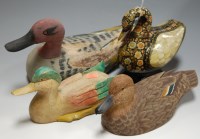 Lot 5 - A 20th century painted wooden decoy duck,...