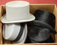 Lot 177 - An early 20th century grey velvet top hat...