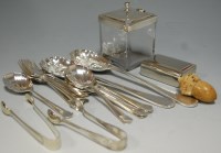 Lot 293 - Sundry plated flatware, jam pot and cover,...