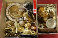 Lot 313 - Two boxes of assorted metalware, largely being...
