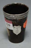 Lot 329 - A Victorian horn beaker of tapered cylindrical...