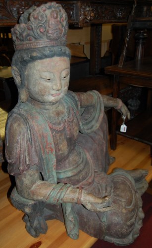 Lot 1227 - A Chinese rootwood carved and polychrome...