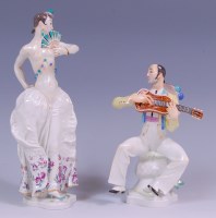 Lot 3108 - A pair of Meissen porcelain figures of a...