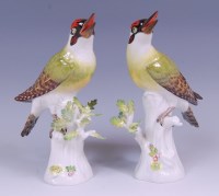 Lot 3103 - A pair of Meissen porcelain woodpeckers, each...