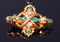 Lot 3248 - A Victorian yellow metal, emerald and diamond...