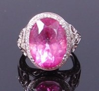 Lot 3272 - A white metal, pink topaz and diamond set...