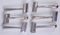 Lot 3210 - A set of six Edwardian silver asparagus tongs,...