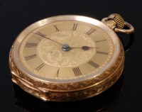 Lot 1328 - A continental 18ct gold cased fob watch,...