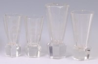 Lot 1108 - Three various thumb-cut hexagonal glass vases,...