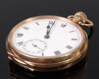 Lot 1230 - A gents 9ct gold cased open faced pocket watch,...