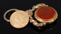 Lot 1242 - A Victorian gilt metal and agate set pendant...