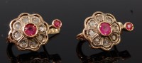 Lot 1295 - A pair of antique yellow metal, ruby and...