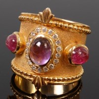 Lot 1303 - An Indian yellow metal, amethyst and diamond...