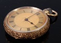 Lot 1329 - A continental ladies 18ct gold cased fob watch,...