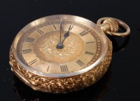 Lot 1330 - A continental 18ct gold cased ladies fob watch,...