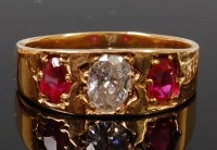 Lot 1343 - A yellow metal, ruby and diamond set gypsy...