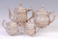 Lot 1407 - An Indian silver four piece tea service,...