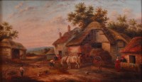 Lot 1476 - Follower of J F Herring Snr - Busy farmyard...