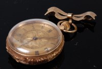 Lot 1327 - A continental ladies 14ct gold cased fob watch,...