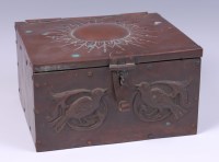 Lot 242 - An Arts & Crafts embossed copper hinged top...