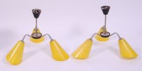 Lot 403 - A pair of 1960s three light hanging ceiling...