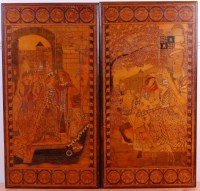 Lot 411 - A pair of Arts & Crafts poker-work wall panels,...