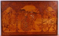 Lot 412 - An Arts & Crafts poker-work wall panel,...